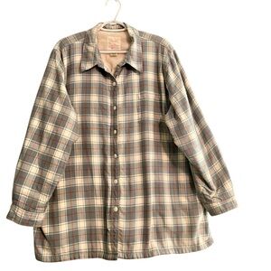 L.L. Bean Gray Plaid Fleece Lined Long Sleeve Shirt Jacket Sz 2X